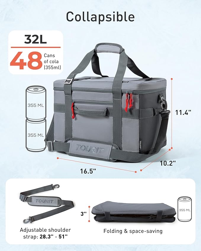 TOURIT Soft Sided Cooler Bag Insulated 30/48/60 Cans, Large Collapsible & Leakproof Ice Chest for Picnic, Beach, Camping, Travel, Sports Fan Coolers