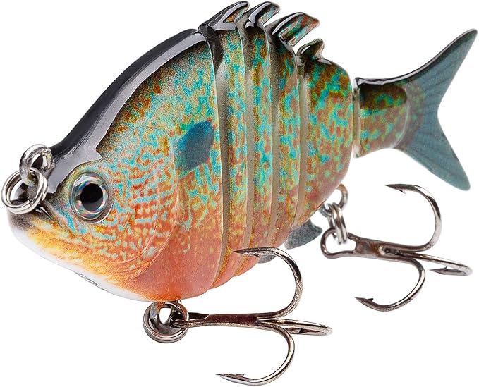 Bassdash SwimPanfish 2.5”/0.34oz Hard Bluegill Swimbaits Multi Jointed Topwater Trout Bass Fishing Crank Lure,Pack of 4