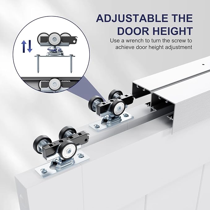8FT Bypass Door Hardware, Closet Door Track Kit, Top-Mounted Style, Made of Heavy Duty Aluminum, Smoothly and Quietly, for 2 Doors System - Fit Min Door Panel Width of 45.5in, Silver
