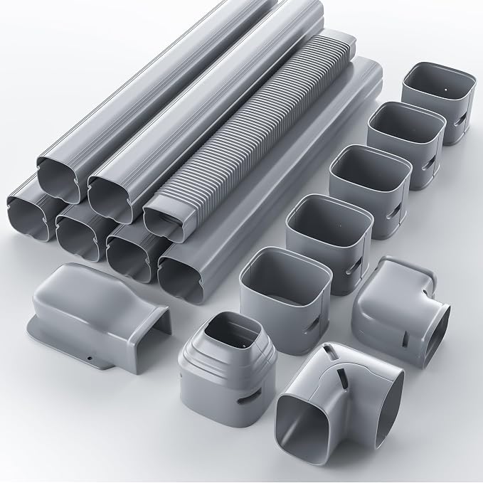 4'' 23Ft Mini Split Line Set Cover Kit for Minisplit Ductless Linset Air Conditioners and Heat Pumps, Central AC Decorative Upgraded UV-Proof Strong & Durability PVC Pipe, Gray