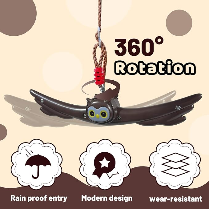 Ninja Twist Swing-360 Degree Handle Rotation Promotes Sensory Development, Arm Strength,Swingset Accessories Outdoor-Swing Spins Set (Brown)