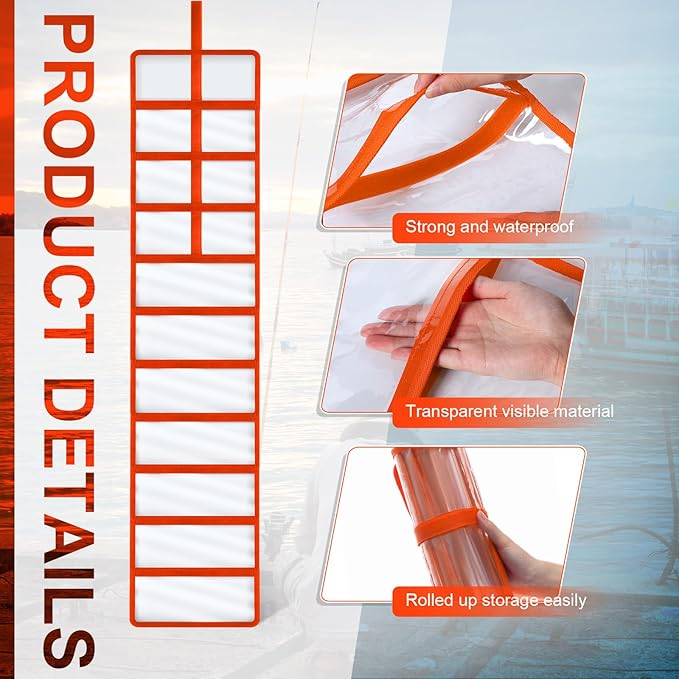 Soulchen 2 Pcs Roll up Fishing Lure Wraps Lure Covers Set 10 Pocket Fishing Hook Covers Clear PVC Bait Bag Tackle Storage Bags & Wraps Easily See Lures Storage Organizer Protector(Orange)