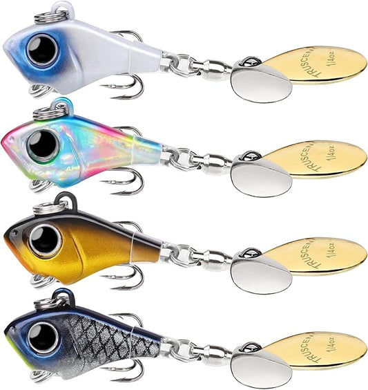 TRUSCEND Vibespinner Easy Catch Fishing Lures with BKK Hooks, Tail Spinner Baits with 4 Actions, Vibrating Swimming Flashing & Jigging for More Bites, Spoon Lures for Bass Trout Crappie Walleye Pike