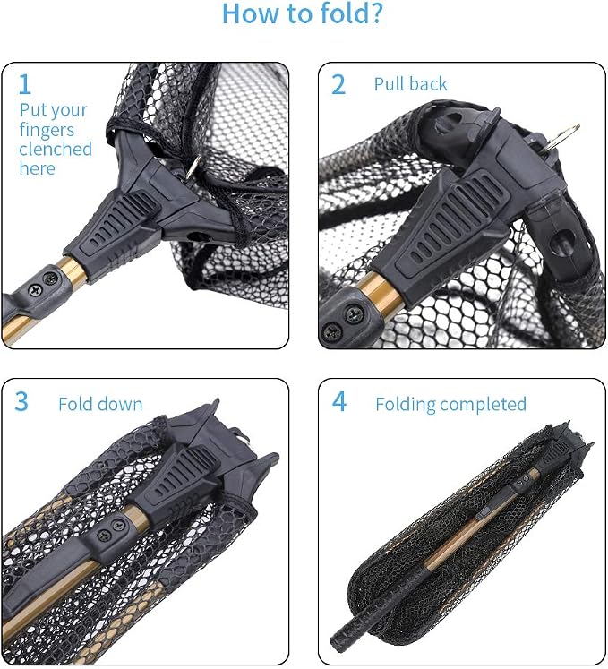 YVLEEN Folding Fishing Net - Foldable Fish Landing Net Robust Aluminum Telescopic Pole Handle and Nylon Mesh 16inch Hoop Size