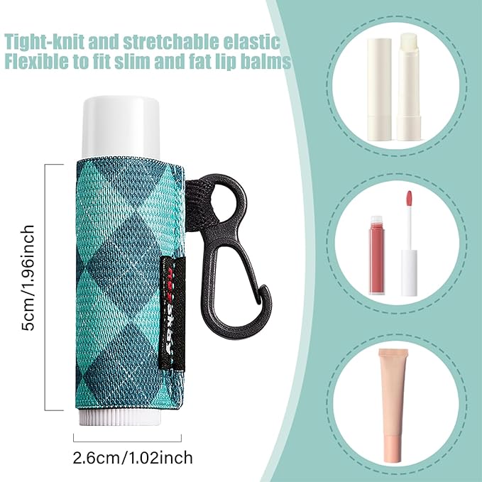 HEYSKAY 3PCS Lip Balm Holder Sleeves Keychain Chapstick Holder Keychain Lip Gloss Holder Keychain Chapstick Elastic Sleeves(Black/Color strip/Geometrical pattern)