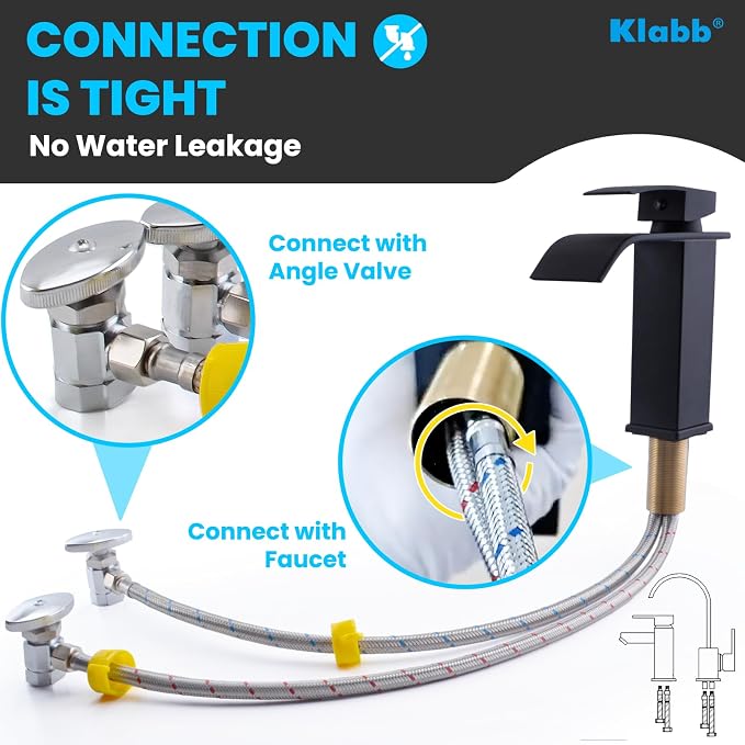 Klabb 32-Inch Stainless Steel Braided Faucet Supply Line, 3/8" Compression x M10 Faucet Connector, Includes 1/2" FIP Adapters, SS304 Flexible Water Hose for Bathroom & Kitchen Sink Faucets
