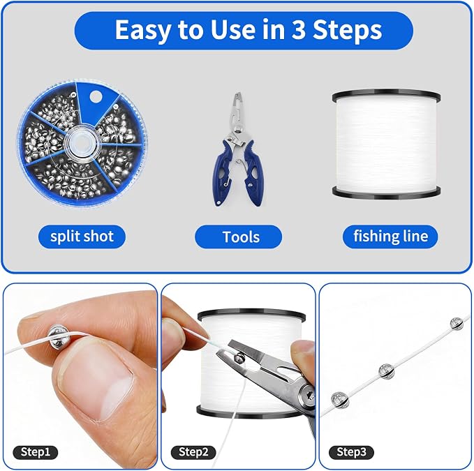 Split Shot Fishing Weights Sinkers, 200Pcs Fishing Split Shot Weights 5 Sizes, Removable Split Shot Sinkers for Fishing Line, Round Dispenser Box for Bass Trout Crappie Panfish