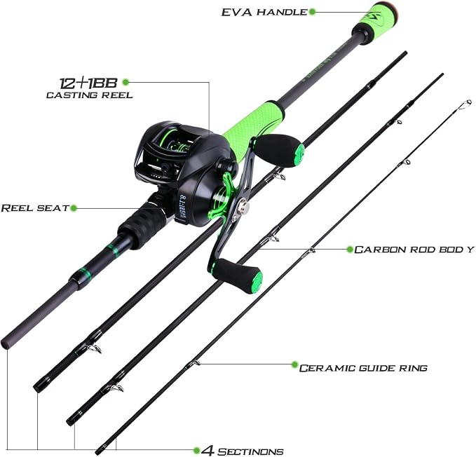 Sougayilang Speed Bass Fishing Rods, Porable Light Weight High Carbon 4 Pc Blanks for Travel Freshwater Fishing-Spinning & Casting