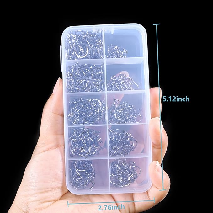 Dyxssm Small Fishing Hooks for Freshwater, 1000pcs 600pcs 400pcs Trout Fish Hook Set, 10 Sizes #2-#20