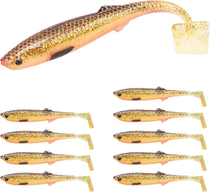 TRUSCEND Shadtale Easy Catch Soft Fishing Lures with BKK Hooks - Trembly Sinking and Vibrating Swim for More Bites, Pre-Rigged Swimbaits for Bass, Trout, Crappie, Walleye, Freshwater Saltwater Fishing