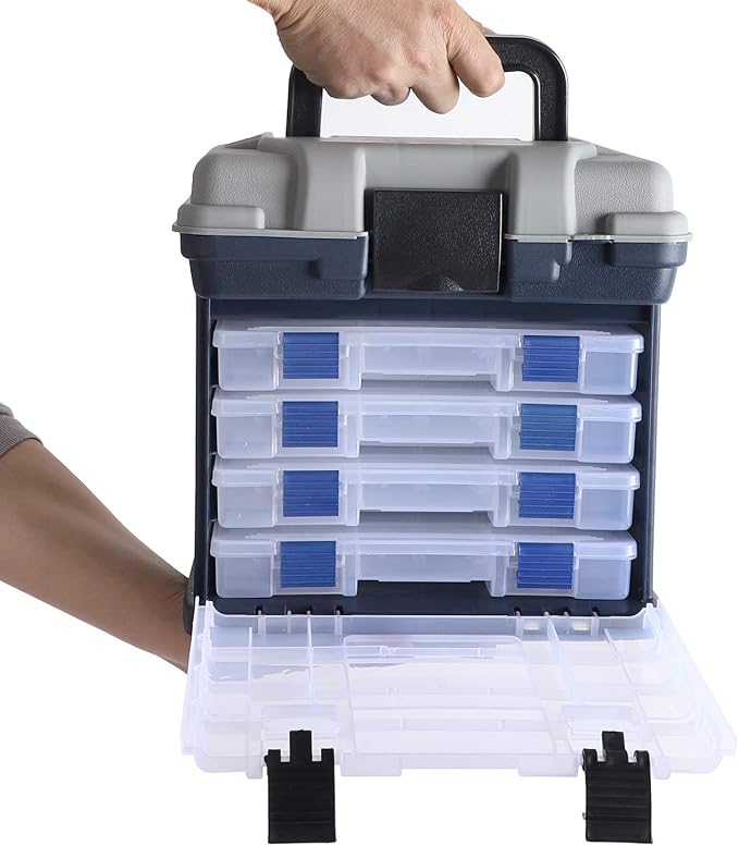 KINJOEK Fishing Tackle Box Kit, Portable 4 Layers Fishing Accessory Box Case, Fishing Tackle Storage for Fresh Water and Salt Water