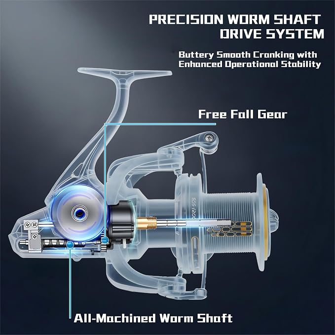 Fishing Spinning Reel, 10000/12000 Saltwater Spinning Reel, 45LBS Max Drag, CNC Aluminum Screw-in Handle & Spool, Oscillating Guide Rod System, Surf Fishing Reel for Beach & Boat Fishing