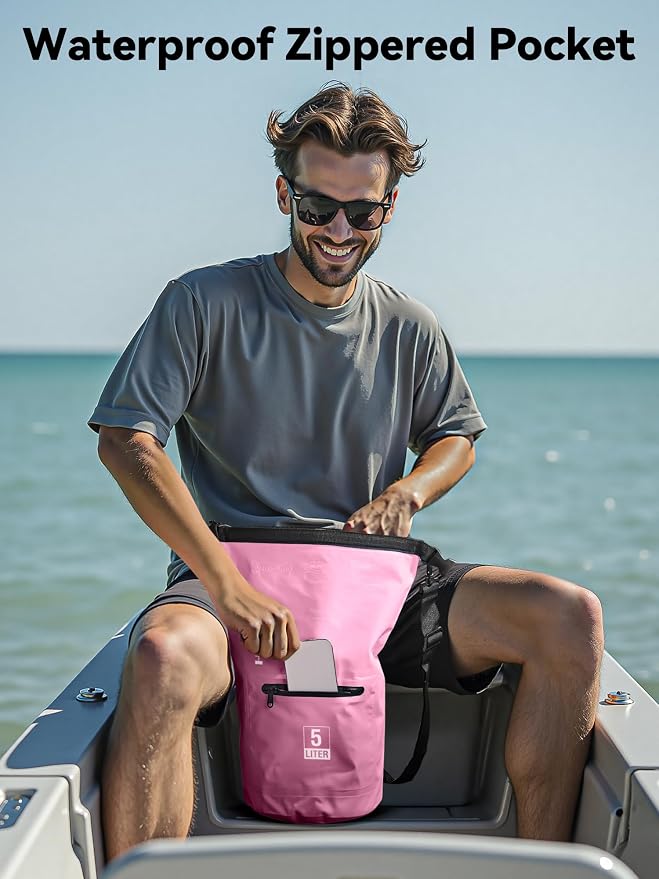 HEETA Waterproof Dry Bag with Front Zippered Pocket for Women Men, 5L/10L/20L/30L/40L Roll Top Lightweight Dry Storage Bag Backpack for Travel, Kayaking, Boating, Rafting, Camping, Hiking & Beach