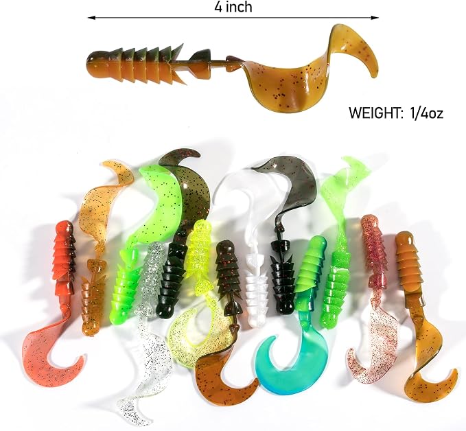 Dr.Fish 10 Pack Grub Fishing Lures 4" Soft Plastic Baits Worm Grub Bass Fishing Lures Swimbait Walleye Saltwater Freshwater