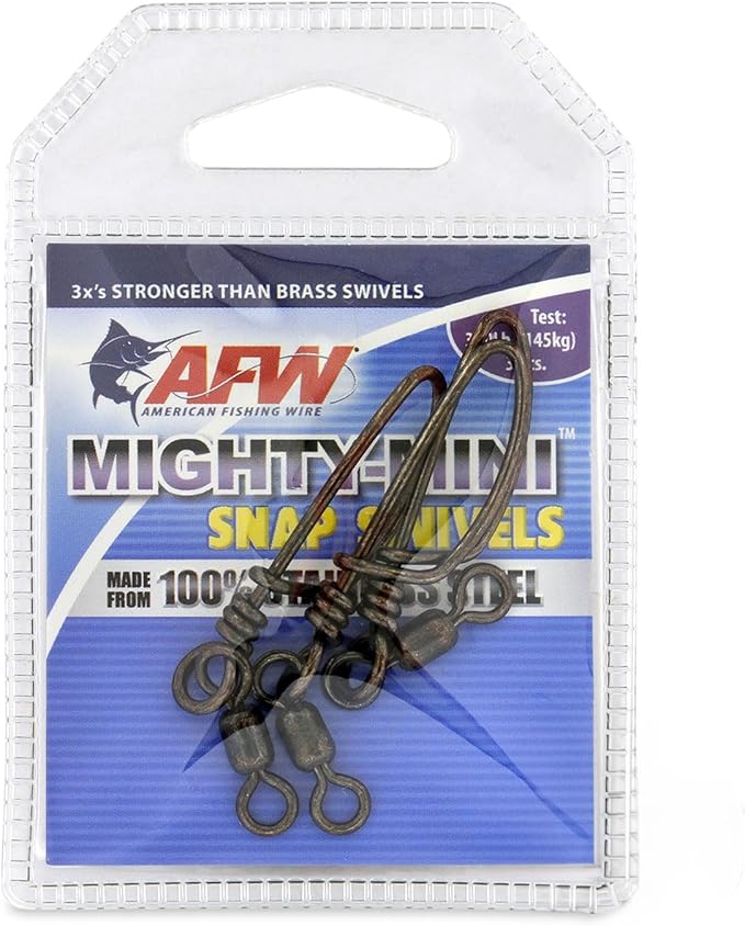 American Fishing Wire Fishing Swivels - Mighty Mini 100% Stainless Steel Snap Crane Swivels, 3X Stronger Than Brass, For Terminal Tackle Box, Up to 600lb Test - Fishing Gear for Fishing Line Leaders