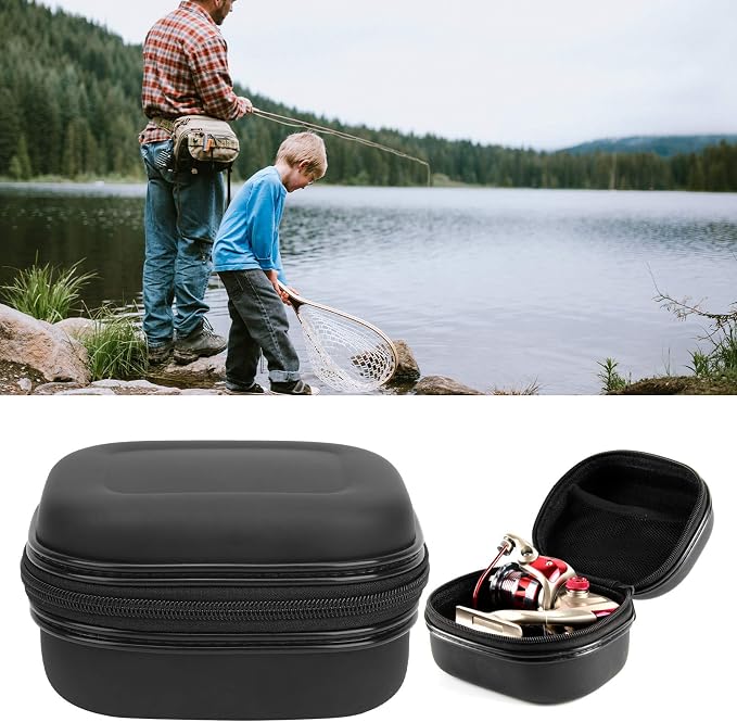 Fishing Reel Bag, EVA Material, Multi-Size Compatible, Lightweight Design, Durable Fishing Reel Protector, Zipper, Carrying Handle for Anglers, Camping, Travel, Outdoor Activities, Storage,