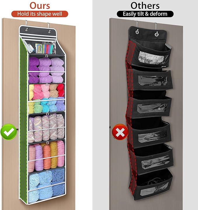 Univivi Hanging Yarn Storage Organizer with 6 Zipper Closure Compartments, Large Capacity Knitting Organizer Storage, Over The Door Hanging Yarn Holder for Knitting Needles, Crochet Hooks (Dark Grey)