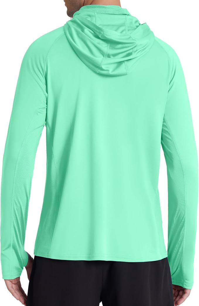 Roadbox Men's UPF 50+ Hooded Fishing Shirts Long Sleeve Sun Protection Hoodie, Hiking Running Swimming Rash Guard with Mask