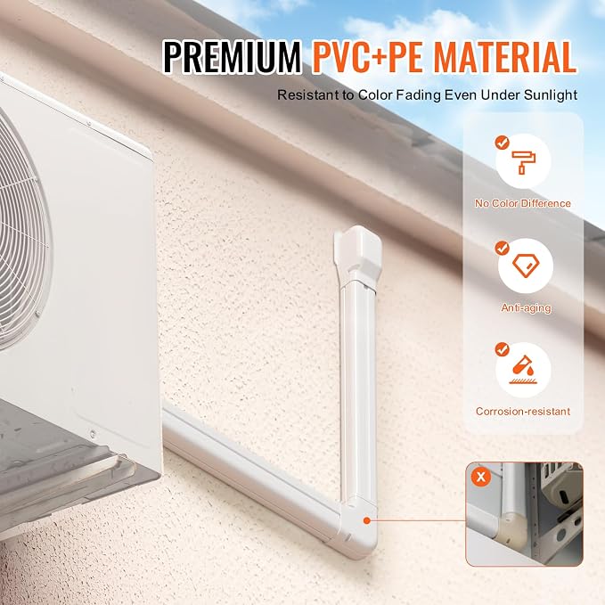 VEVOR Mini Split Line Set Cover 3-inch W 17.6Ft L, PVC Decorative Pipe Line Cover for Air Conditioner with 4 Straight Ducts & Full Components Easy to Install, Paintable for Heat Pumps, White