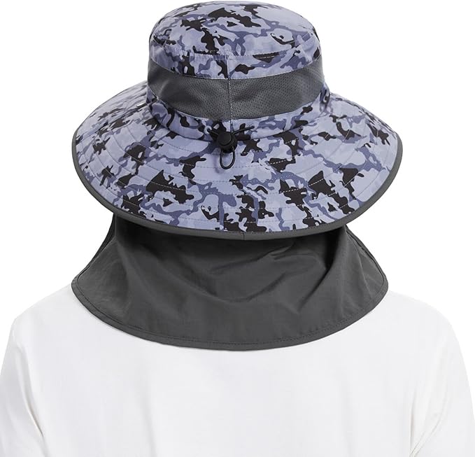 BASSDASH UPF 50+ Breathable Sun Hat with Removable Face Cover and Neck Flap Wide Brim Bucket Hat for Fishing Hiking Men Women