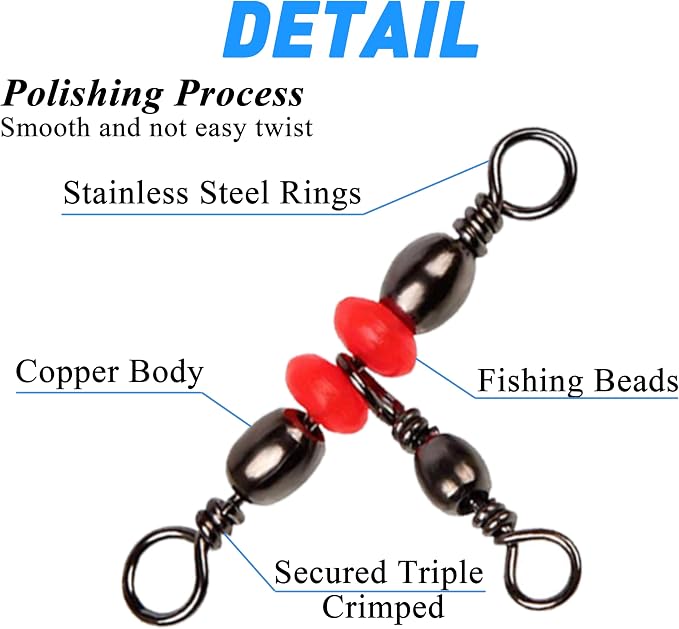 Fishing Swivels 3 Way Swivel Kit, 60pcs Cross-line Crane Swivels Fishing Tackle Hook Lure Line Connector for 3 Way Rig Catfish Rig