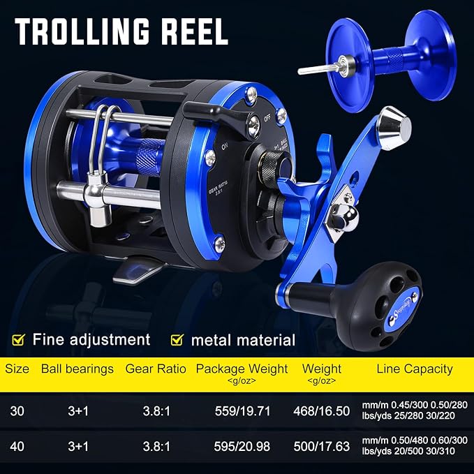 Sougayilang Trolling Reel & Conventional Fishing Reel - Saltwater Level Wind Reel with Smooth Drag, Heavy Duty Boat & Ocean Fishing Reel for Sea Bass, Grouper, Salmon