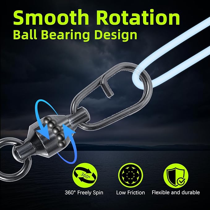 9KM DWLIFE Fishing Swivels & Snaps 25Pcs & Quick Change SnapsHigh Strength Snap Swivels Stainless Ball Bearing Fishing Swivels Freshwater/Freshwater
