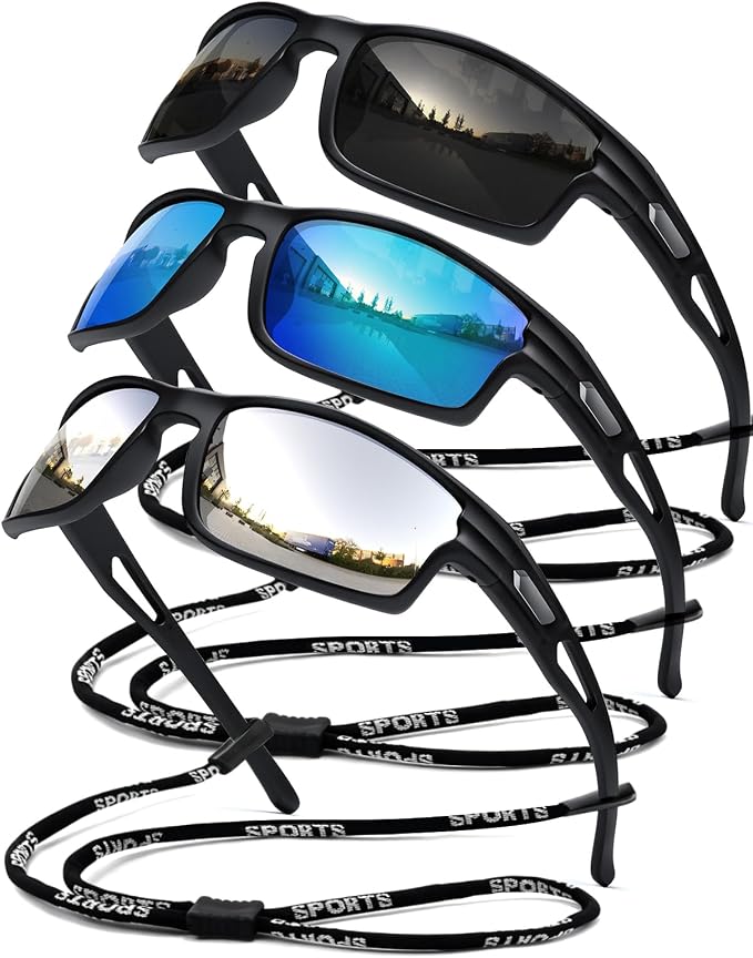 Polarized Sports Sunglasses for Men UV400 Protection, Lightweight Wrap Around Sun Glasses for Fishing Cycling Running