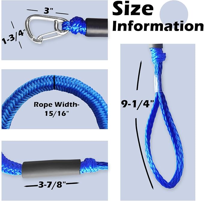 Boat Bungee Dock Lines – Adjustable Boat Tie Downs for Pontoon, Jet Ski, PWC, Kayak | Single Hook Small Cruiser Mooring Lines | (1, Blue, 7 Feet)