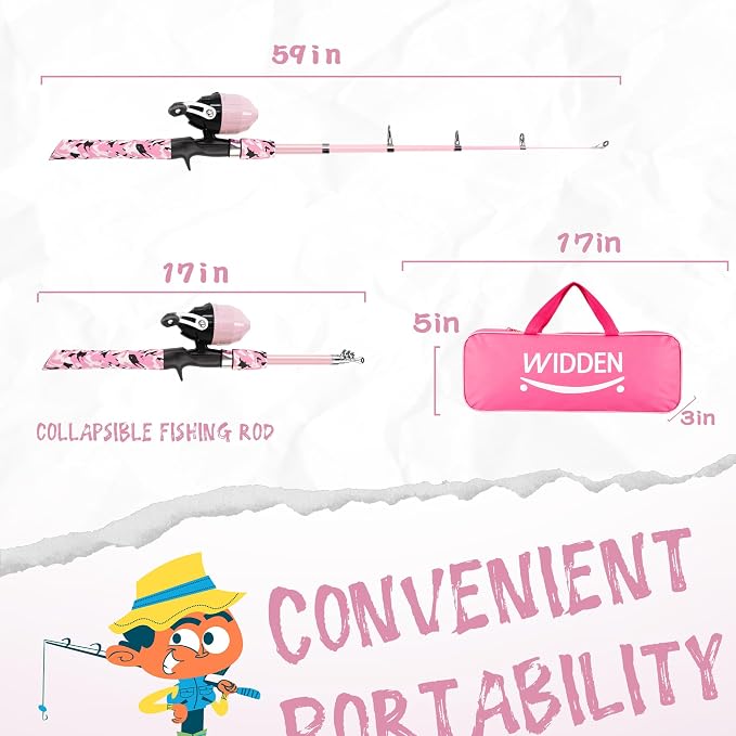 WIDDEN Kids Fishing Pole, Portable Telescopic Kids Fishing Poles for Boys and Girls, Fishing Rod and Reel Combo Kit with Tackle Box, and Fishing Net, Best Fishing Pole for Toddler Youth