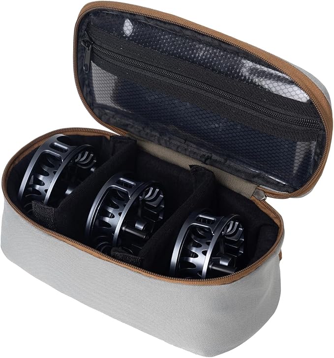 Raprance Fly Fishing Reel Case - Padded Tackle Organizer Bag with 2 Dividers, Water-Resistant Protective Gear Storage for Fishing Accessories
