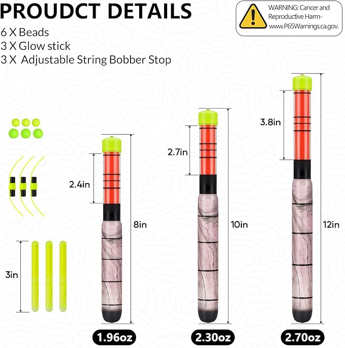 QualyQualy Lighted Fishing Floats for Catfish, 3-5PCS Fishing Pole Floats Glow in Dark Fishing Bobber with Glow Sticks for Freshwater Saltwater