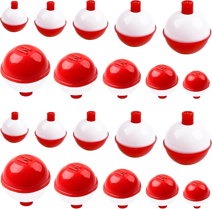 Fishing Bobbers Hard ABS Bobbers Snap-on Fishing Floats Push Button Round Buoy Float Bobbers for Crappie Panfish Walleyes Red and White 0.75"/1"/1.25"/1.5"/1.75"/2"/2.5"