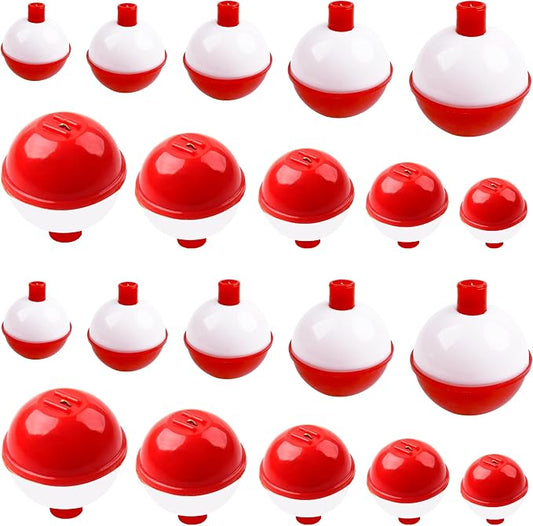 Fishing Bobbers Hard ABS Bobbers Snap-on Fishing Floats Push Button Round Buoy Float Bobbers for Crappie Panfish Walleyes Red and White 0.75"/1"/1.25"/1.5"/1.75"/2"/2.5"