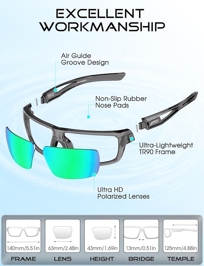 ATTCL Polarized Sunglasses Men Sports: UV Protection Lightweight TR90 Frame Anti-Slip Wrap-Around for Driving Fishing Golf