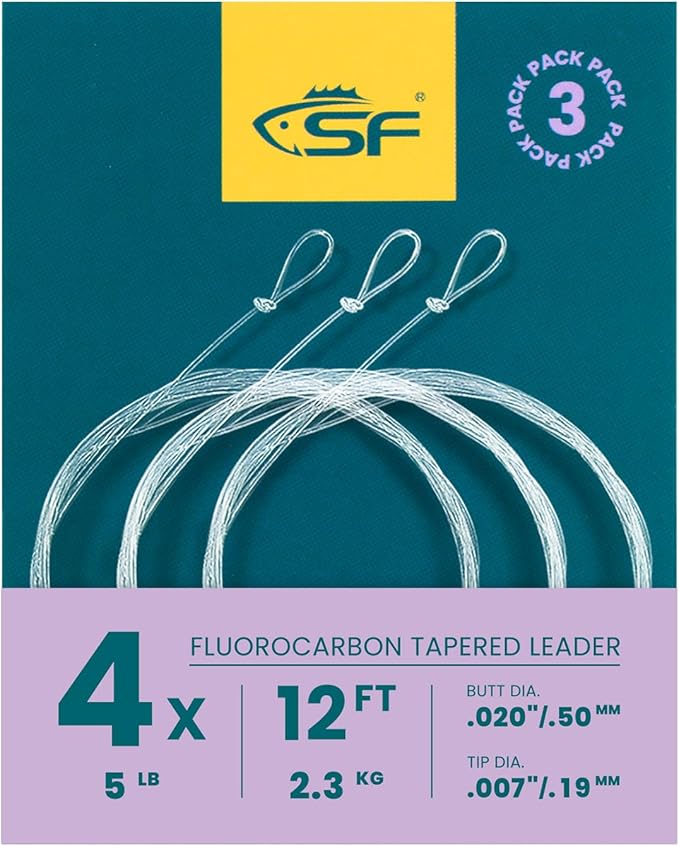 SF 3 Packs Pre-Tied Loop Fly Fishing Tapered Leader Fluorocarbon 7.5FT 9FT 12FT 0X 1X 2X 3X 4X 5X 6X 7X