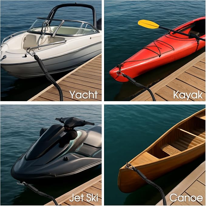 4 Feet Bungee Dock Line with Stainless Steel Clip & Foam Float 2pcs, Mooring Rope for Docking with Built-in Snubber, Ideal Boat Accessories for PWC, Jet Ski, SeaDoo, Kayak, Pontoon, Canoe