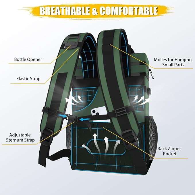 Backpack Cooler - AYAMAYA Upgrade Leakproof Cooler Backpack with Padded Top Handle, 40 Cans Large Waterproof Insulated Camping Coolers for Beach, Fishing, Picnic, Travel, BBQ