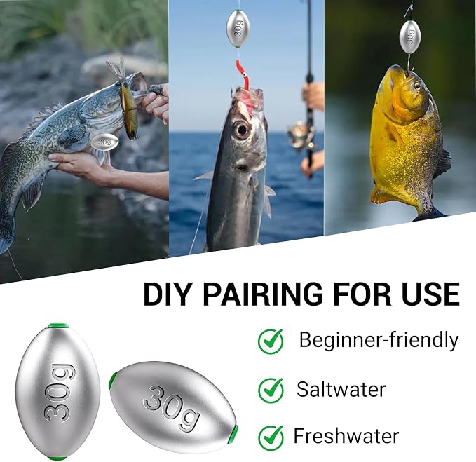 Fishing Egg Lead Sinkers Kit, 20pcs/25pcs Oval Shot Drop Weights Sinker for Bass Carp Catfish Saltwater Freshwater Casting Bottom Fishing Tackle (0.35oz/0.53oz/0.7/1oz)