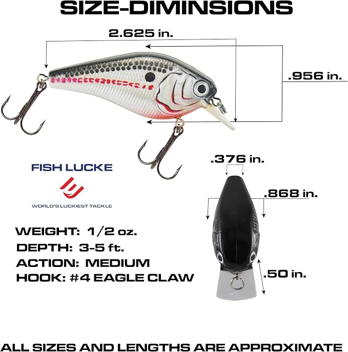 Luck E Strike 2 Inch Square Bill Crankbait, Made in The USA