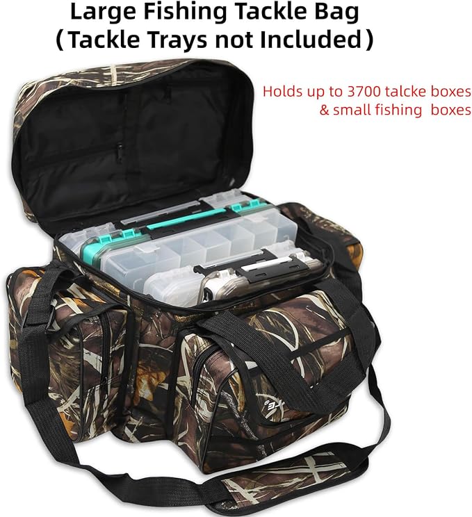 Fishing Tackle Bag for Saltwater or Freshwater, Water-Resistant 3600 Tackle Box Bag, Fishing Bags for men 19.68 * 11.81 * 9.84in Camouflage Color