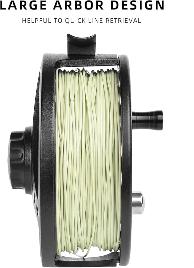 SF SF-001 Large Arbor Fly Fishing Reel with Aluminum Alloy Body 3/4wt 5/6wt 7/8wt Die Cast Pre-Loaded Fly Reel with Line Combo for Trout Bass Carp Pike Panfish