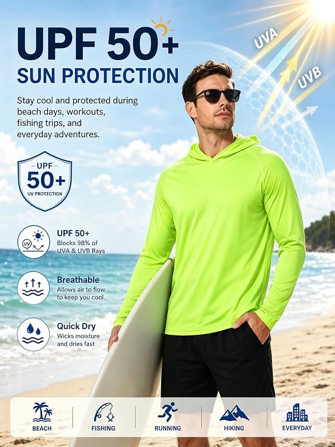 ZITY 3 Pack Men's Sun Protection Hoodie Shirt Fishing Shirts for Men UPF 50+ Long Sleeve Shirt Lightweight Rash Guard