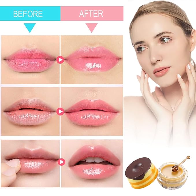 2 Pcs Bee Lip Balm Honey Pot, Honey Lip Mask Propolis Moisturizing Hydrating Prevention Dry and Cracked Lip Scrubs Exfoliator (2 Honey)