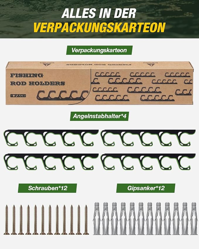Ghosthorn Fishing Rod Holders for Garage Fishing Pole Holders Ceiling or Wall Mounted Rod Rack Garage Storage Organizer Fishing Gear Equipment for Men Women (Green, 2 Packs)