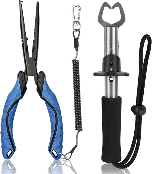 Fishing Tools Kit,Fishing Hook Remover Pliers, Fish Lip Gripper, Muti-Function Fishing Gear with Lanyard, Saltwater Resistant Fishing Accessories
