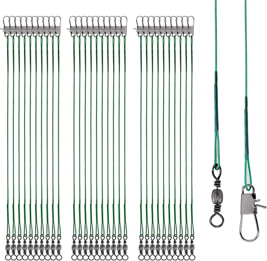 Fishing Leaders, 30pcs Stainless Steel Leader Wire Fishing Leader Line with Swivel Snaps Fishing Wire Leaders Connecting Fishing Tackle Lure or Hook for Saltwater and Freshwater