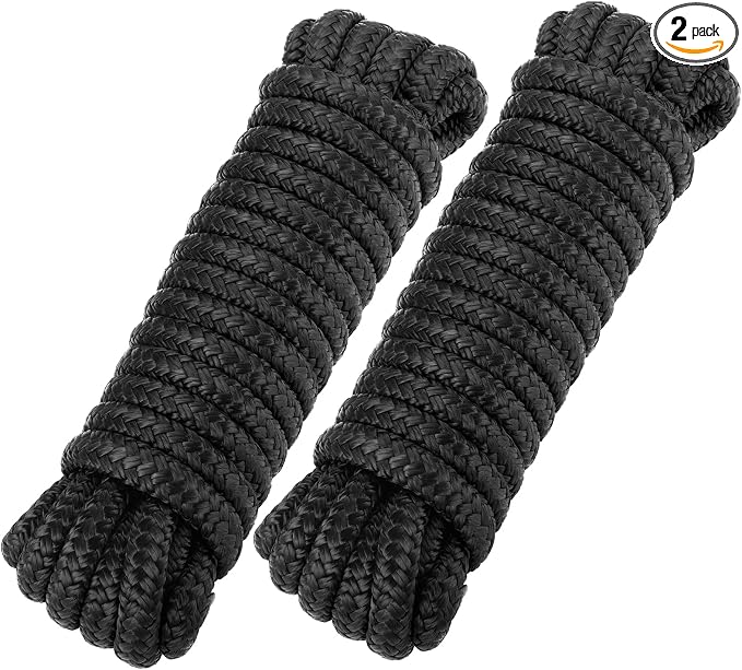 Premium Marine-Grade Dock Lines - 2 Pack 1/2" x 25' Strength-Tested Double Braided Nylon Boat Ropes with 12" Security Loops | Heavy-Duty Docking & Mooring Rope