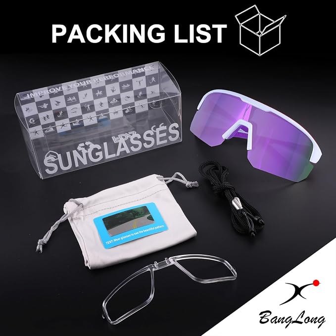 BangLong Lightweight Polarized Sports Sunglasses for Men Women, UV400 Protection Wrap-Around Sunglasses for Running Cycling