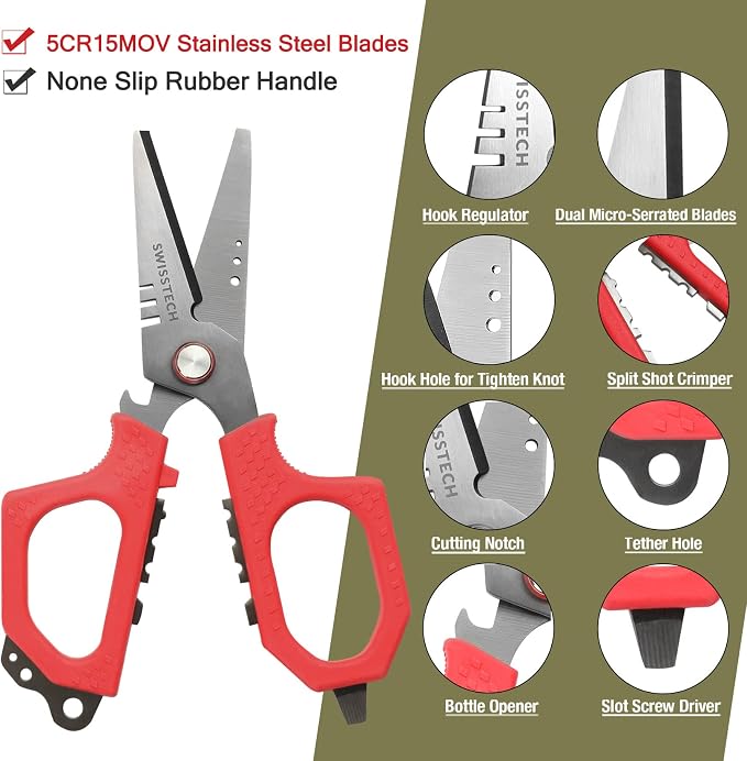 Swiss+Tech Fishing Tool Kit, Fish Gripper with Scale, Muti-Function Fishing Pliers, Braided Line Scissors, Fishing Gear with Safety Coiled Lanyard, Fishing Gifts for Anglers…